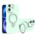 For iPhone 16 Liquid Silicone MagSafe Holder Phone Case(Mint Green)