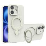 For iPhone 16 Liquid Silicone MagSafe Holder Phone Case(White)