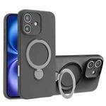 For iPhone 16 Liquid Silicone MagSafe Holder Phone Case(Grey)