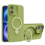 For iPhone 16 Liquid Silicone MagSafe Holder Phone Case(Green)