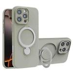 For iPhone 16 Pro Liquid Silicone MagSafe Holder Phone Case(Titanium)