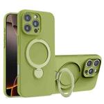 For iPhone 16 Pro Liquid Silicone MagSafe Holder Phone Case(Green)