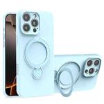 For iPhone 16 Pro Max Liquid Silicone MagSafe Holder Phone Case(Sky Blue)
