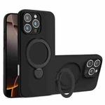 For iPhone 16 Pro Max Liquid Silicone MagSafe Holder Phone Case(Black)