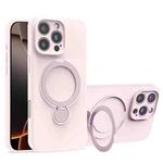 For iPhone 16 Pro Max Liquid Silicone MagSafe Holder Phone Case(Pink White)