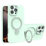 For iPhone 16 Pro Max Liquid Silicone MagSafe Holder Phone Case(Mint Green)