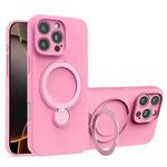 For iPhone 16 Pro Max Liquid Silicone MagSafe Holder Phone Case(Rose Pink)