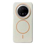 For Huawei Mate 70 Pro / 70 Pro+ Thin Circle MagSafe Litchi Grain TPU Phone Case(White Orange)