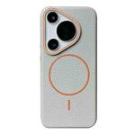 For Huawei Pura 70 Pro / 70 Pro+ Thin Circle MagSafe Litchi Grain TPU Phone Case(Grey Orange)