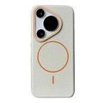 For Huawei Pura 70 Pro / 70 Pro+ Thin Circle MagSafe Litchi Grain TPU Phone Case(White Orange)