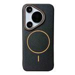 For Huawei Pura 70 Thin Circle MagSafe Litchi Grain TPU Phone Case(Black Orange)