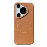 For Huawei Pura 70 Thin Circle MagSafe Litchi Grain TPU Phone Case(Gold Brown)