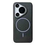 For Huawei Pura 70 Thin Circle MagSafe Litchi Grain TPU Phone Case(Black Purple)