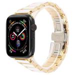 For Apple Watch 46mm / 49mm / 45mm / 44mm Three Beads Ceramics 18mm Steel Watch Band(Gold White)