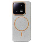 For Xiaomi 13 Thin Circle MagSafe Litchi Grain TPU Phone Case(Grey Orange)