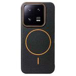 For Xiaomi 13 Thin Circle MagSafe Litchi Grain TPU Phone Case(Black Orange)