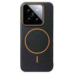 For Xiaomi 14 Thin Circle MagSafe Litchi Grain TPU Phone Case(Black Orange)
