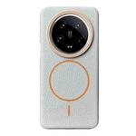 For Xiaomi 14 Ultra Thin Circle MagSafe Litchi Grain TPU Phone Case(Grey Orange)