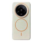 For Xiaomi 14 Ultra Thin Circle MagSafe Litchi Grain TPU Phone Case(White Orange)