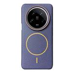 For Xiaomi 14 Ultra Thin Circle MagSafe Litchi Grain TPU Phone Case(Dark Blue Orange)