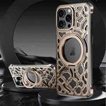 For iPhone 15 Pro Yunyan Series Alloy Rotating Holder MagSafe Half Frame Phone Case(Gold)