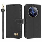 For Realme 12+ 5G / 12 4G / P1 Metal Bow Leather Phone Case with Hand Strap(Black)