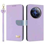 For Realme 12+ 5G / 12 4G / P1 Metal Bow Leather Phone Case with Hand Strap(Purple)
