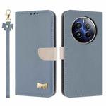 For Realme 12+ 5G / 12 4G / P1 Metal Bow Leather Phone Case with Hand Strap(Light Blue)