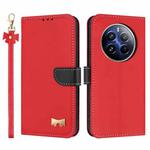 For Realme 12 Pro 5G / P1 Pro Metal Bow Leather Phone Case with Hand Strap(Red)