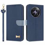 For Realme 13 5G / 12 5G / C65 5G Metal Bow Leather Phone Case with Hand Strap(Dark Blue)