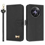 For Realme 13 5G / 12 5G / C65 5G Metal Bow Leather Phone Case with Hand Strap(Black)