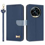 For Realme 13 Pro 5G / 13 Pro+ 5G Metal Bow Leather Phone Case with Hand Strap(Dark Blue)