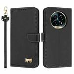 For Realme 13 Pro 5G / 13 Pro+ 5G Metal Bow Leather Phone Case with Hand Strap(Black)
