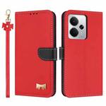 For Realme 14 5G / P3 5G Metal Bow Leather Phone Case with Hand Strap(Red)