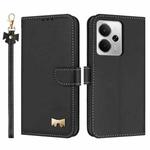 For Realme 14 5G / P3 5G Metal Bow Leather Phone Case with Hand Strap(Black)