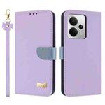 For Realme 14 5G / P3 5G Metal Bow Leather Phone Case with Hand Strap(Purple)