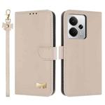 For Realme 14 5G / P3 5G Metal Bow Leather Phone Case with Hand Strap(Apricot)