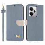 For Realme 14 5G / P3 5G Metal Bow Leather Phone Case with Hand Strap(Light Blue)