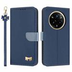 For Realme 14 Pro 5G India Metal Bow Leather Phone Case with Hand Strap(Dark Blue)