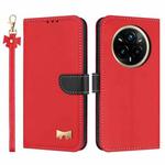 For Realme 14 Pro+ 5G Metal Bow Leather Phone Case with Hand Strap(Red)