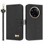 For Realme 14 Pro+ 5G Metal Bow Leather Phone Case with Hand Strap(Black)
