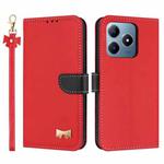 For Realme C63 4G Global / C61 Metal Bow Leather Phone Case with Hand Strap(Red)