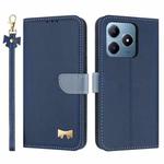 For Realme C63 4G Global / C61 Metal Bow Leather Phone Case with Hand Strap(Dark Blue)