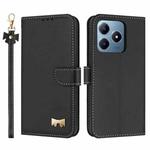 For Realme C63 4G Global / C61 Metal Bow Leather Phone Case with Hand Strap(Black)