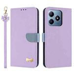 For Realme C63 4G Global / C61 Metal Bow Leather Phone Case with Hand Strap(Purple)
