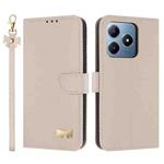 For Realme C63 4G Global / C61 Metal Bow Leather Phone Case with Hand Strap(Apricot)