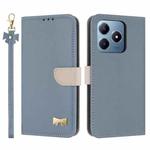 For Realme C63 4G Global / C61 Metal Bow Leather Phone Case with Hand Strap(Light Blue)