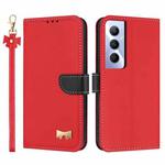 For Realme C65 4G Global Metal Bow Leather Phone Case with Hand Strap(Red)