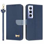 For Realme C65 4G Global Metal Bow Leather Phone Case with Hand Strap(Dark Blue)