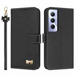 For Realme C65 4G Global Metal Bow Leather Phone Case with Hand Strap(Black)